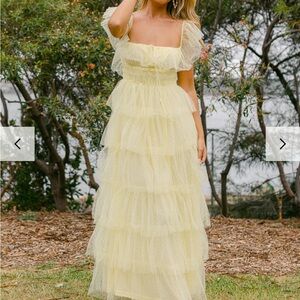 Confete Yellow Tiered Tulle Maxi Dress Size XL